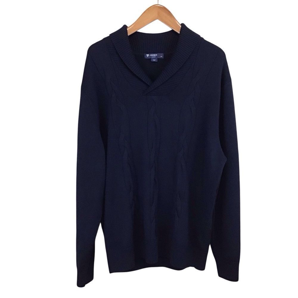 Cremieux Classics Merino Wool‎ Sweater XL Shawl Collar Navy